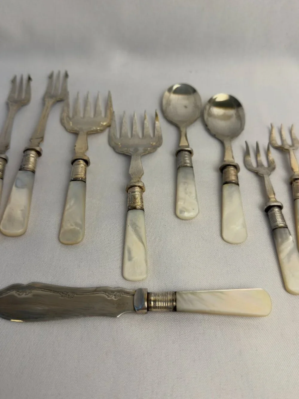 Antique JBS EPNS Mother of Pearl Flatware Sheffield England Silverplate 9 pcs.